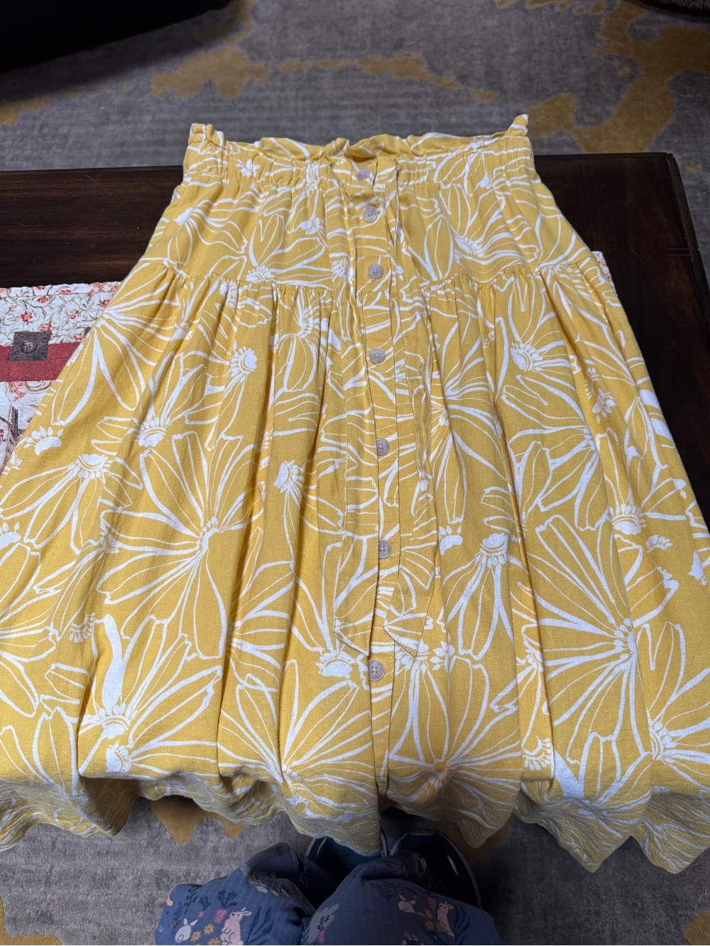 Universal Thread Yellow White Floral Button-Front Skater Skirt
